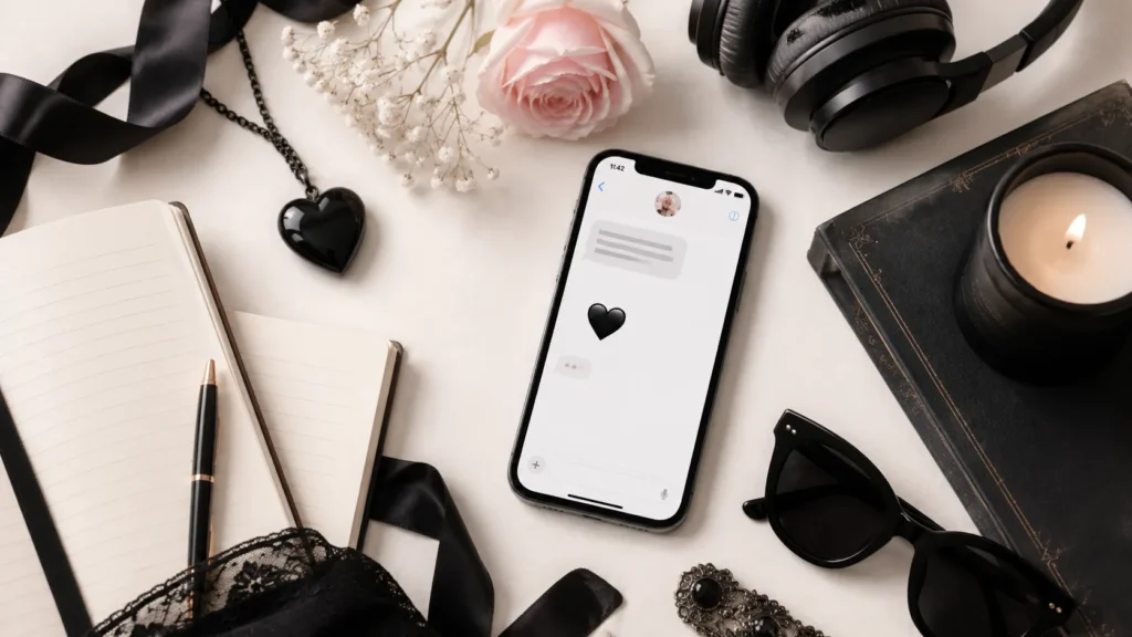 Czarne serce emoji na telefonie