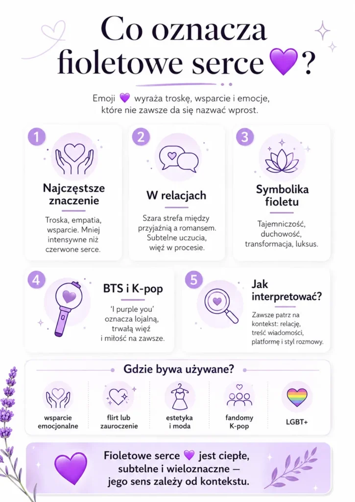 Infografika podsumowująca informacje o znaczeniu fioletowego serca