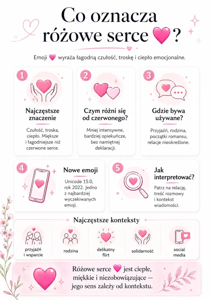 Infografika podsumowująca informacje o tym, co oznacza różowe serce