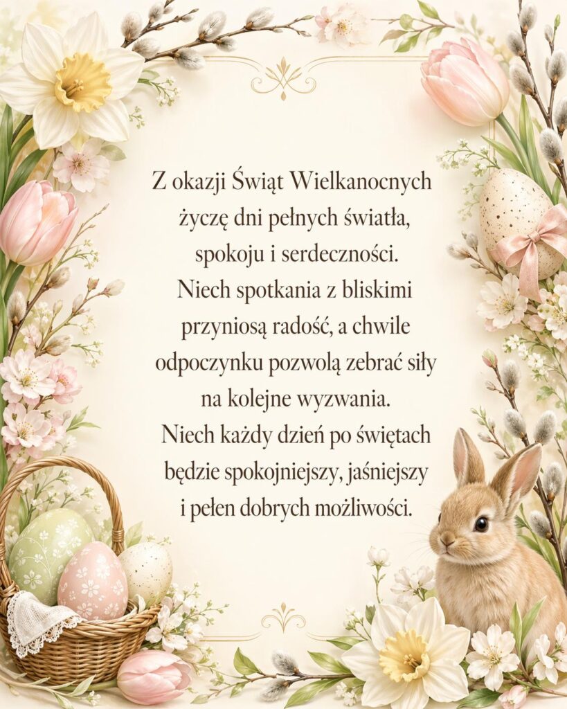 Kartka wielkanocna z długimi życzeniami