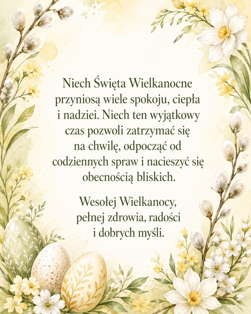 Kartka wielkanocna z długimi życzeniami