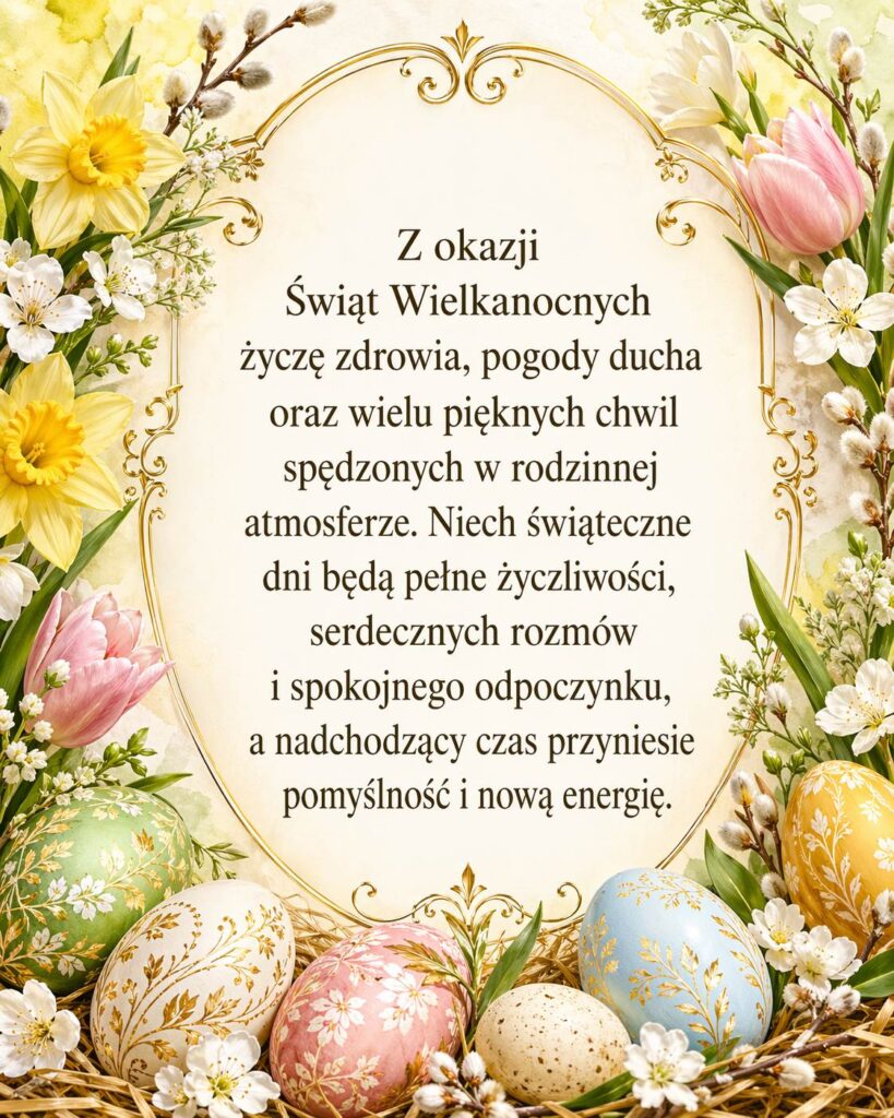 Kartka wielkanocna z długimi życzeniami