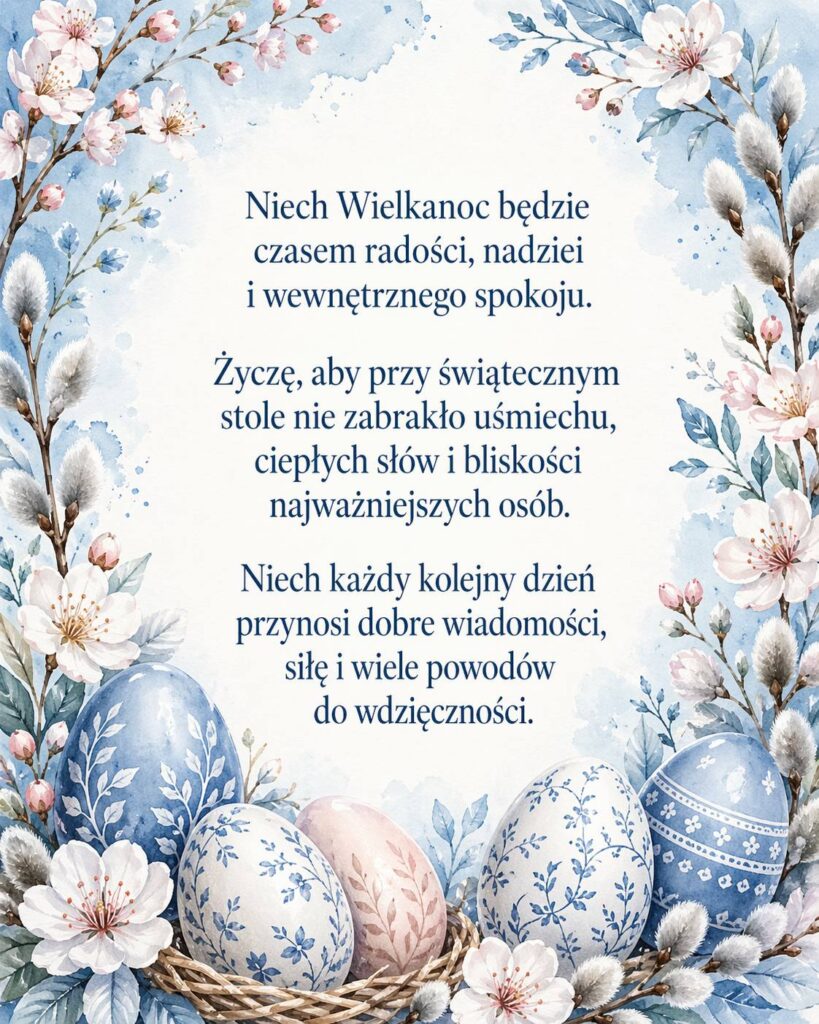 Kartka wielkanocna z długimi życzeniami