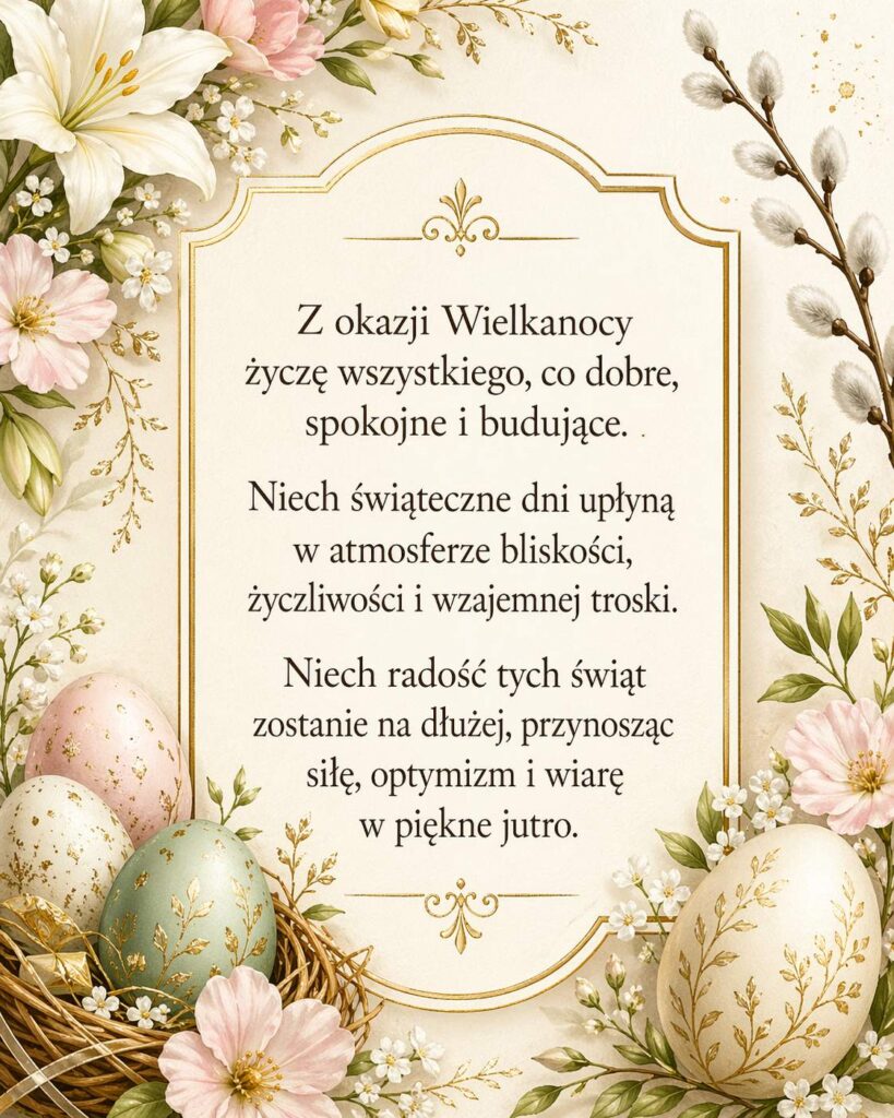 Kartka wielkanocna z długimi życzeniami
