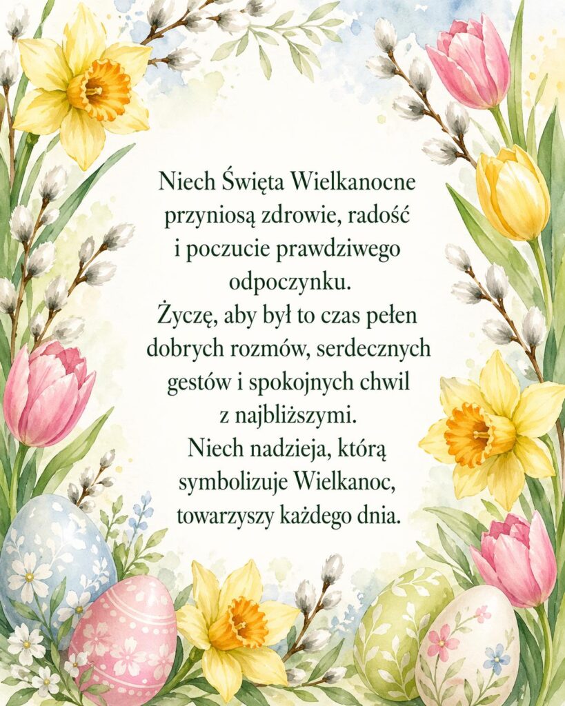 Kartka wielkanocna z długimi życzeniami