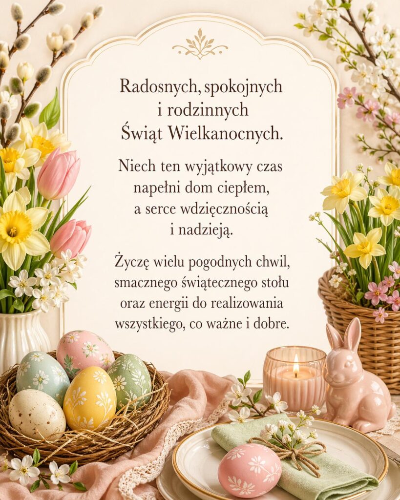 Kartka wielkanocna z długimi życzeniami