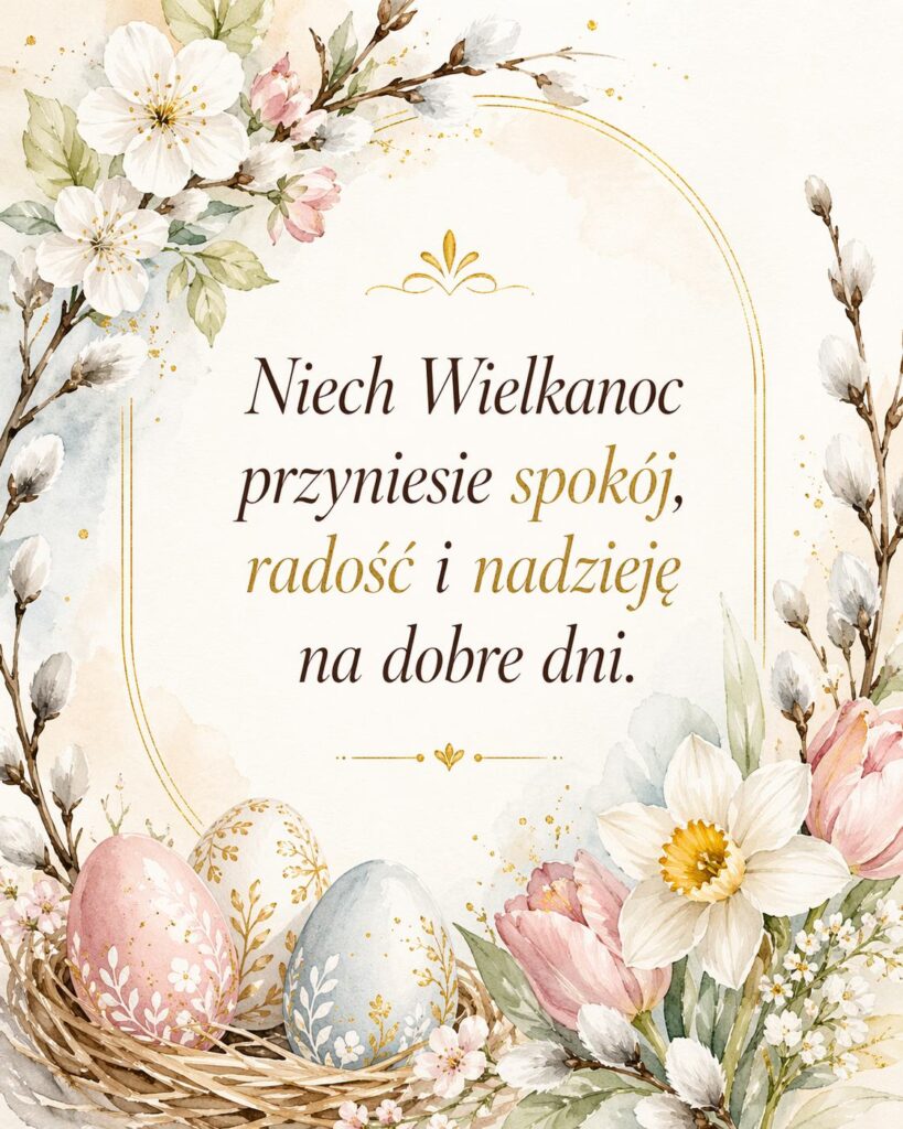 Kartka z krótkimi życzeniami wielkanocnymi