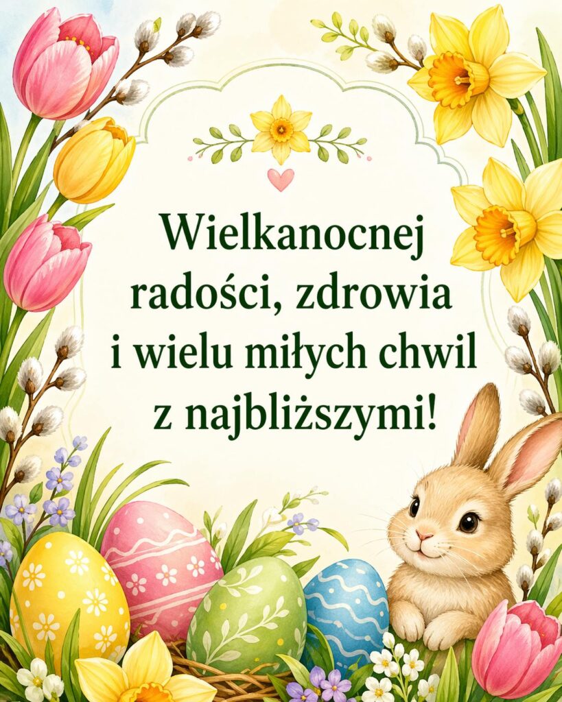 Kartka z krótkimi życzeniami wielkanocnymi