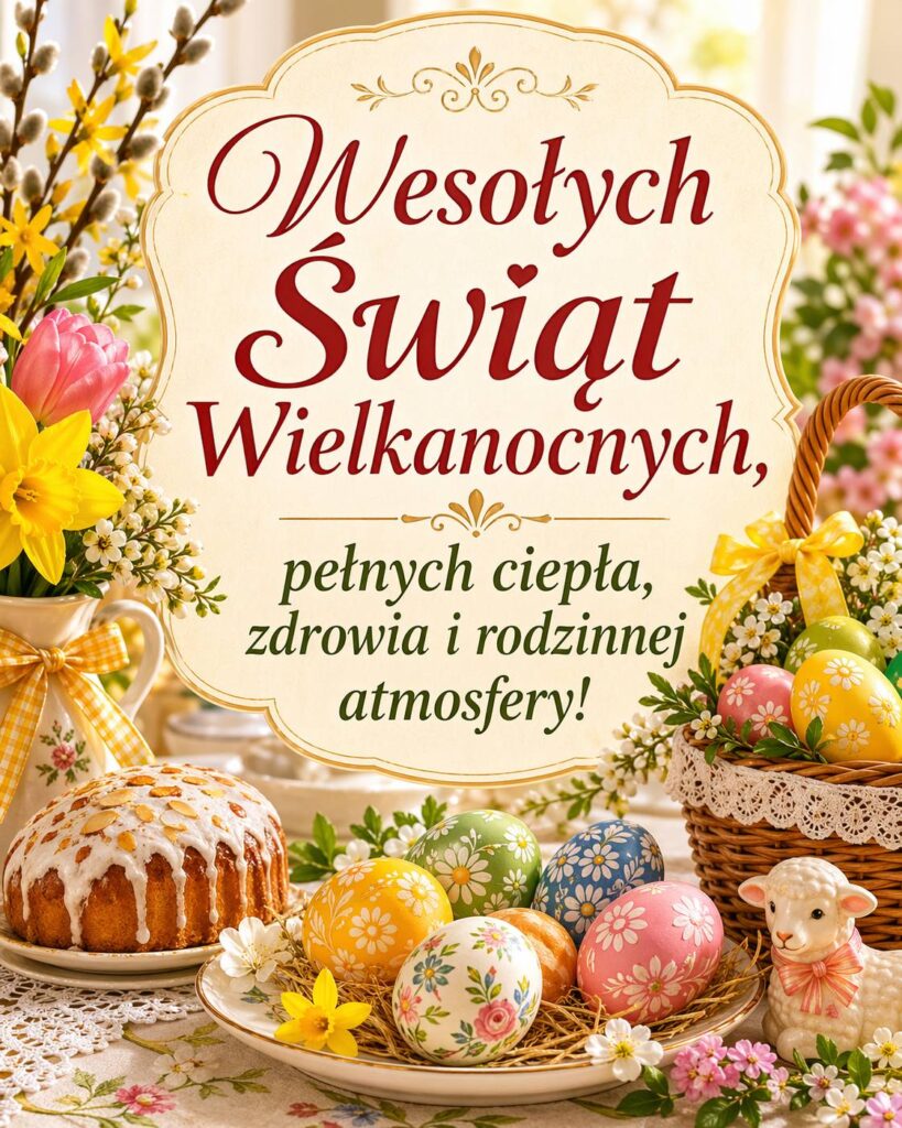 Kartka z krótkimi życzeniami wielkanocnymi