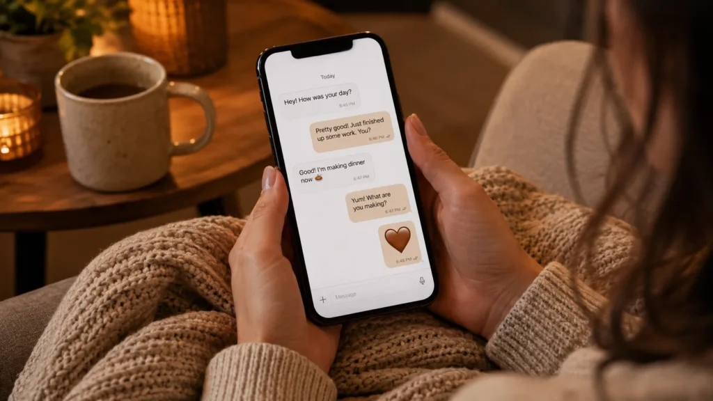 Emoji brązowego serca w rozmowie