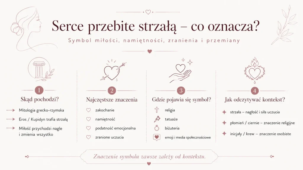 Infografika podsumowująca informacje o znaczeniu serca przebitego strzałą